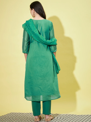 Rama green chanderi modal butti designer festive wear readymade suit 3