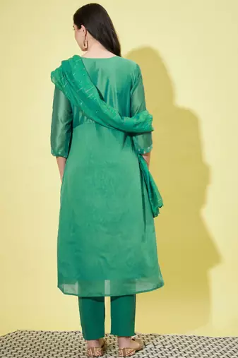 Rama green chanderi modal butti designer festive wear readymade suit
