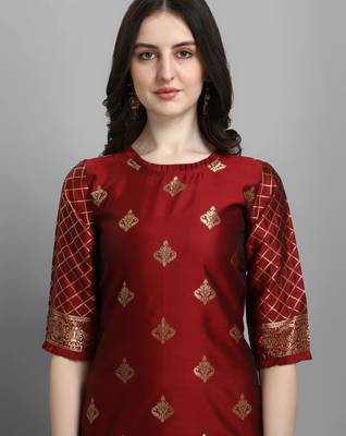 Maroon cotton silk jacquard designer festive wear readymade suit 4