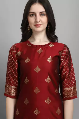 Maroon cotton silk jacquard designer festive wear readymade suit