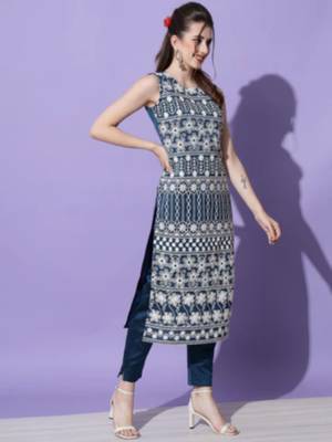 Teal silk blend designer festive wear readymade suit 3
