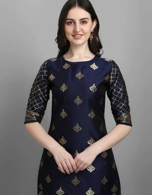 Navy-blue cotton silk jacquard designer festive wear readymade suit 4