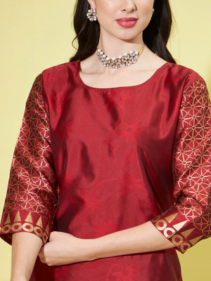 Maroon cotton silk jacquard designer festive wear readymade suit 4
