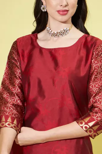Maroon cotton silk jacquard designer festive wear readymade suit