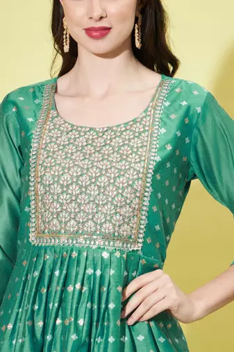 Rama green chanderi modal butti designer festive wear readymade suit