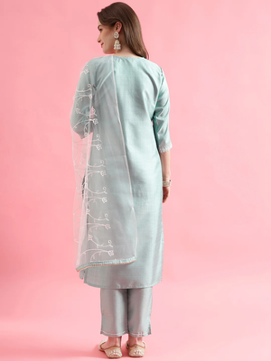 Seagreen silk blend designer festive wear readymade suit 3