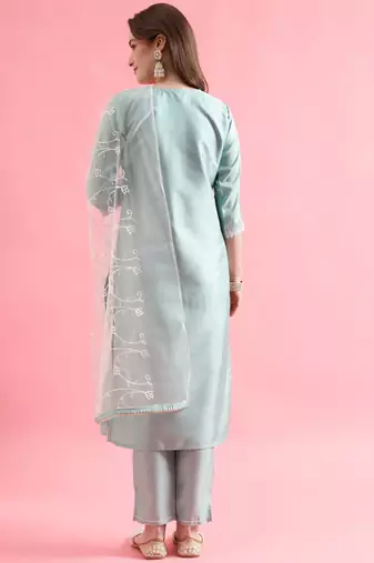 Seagreen silk blend designer festive wear readymade suit