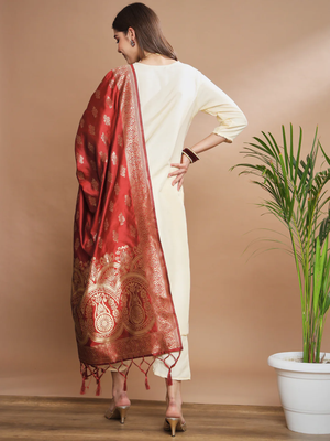 Cream cotton silk blend designer festive wear readymade suit 4