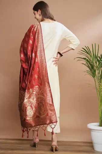 Cream cotton silk blend designer festive wear readymade suit