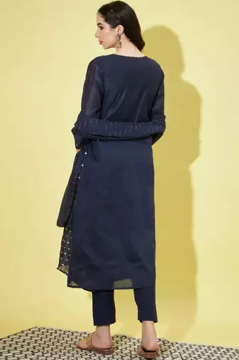 Navy blue chanderi modal butti designer festive wear readymade suit