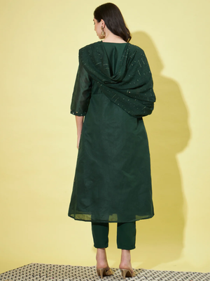 Green chanderi modal butti designer festive wear readymade suit 3