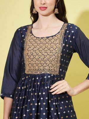 Navy blue chanderi modal butti designer festive wear readymade suit 4
