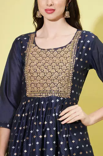 Navy blue chanderi modal butti designer festive wear readymade suit