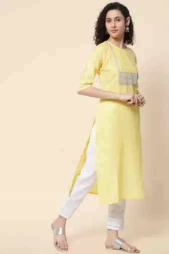 Yellow cotton blend designer festive wear readymade suit