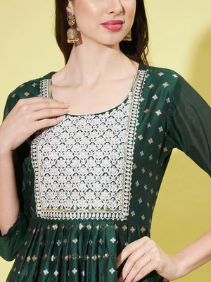 Green chanderi modal butti designer festive wear readymade suit 4