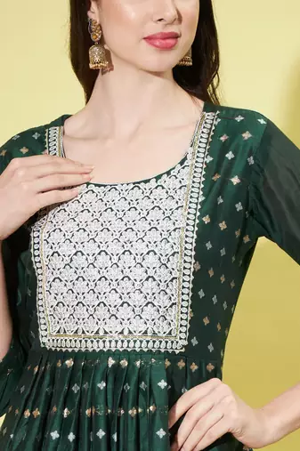Green chanderi modal butti designer festive wear readymade suit
