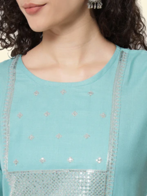 Firozi cotton blend designer festive wear readymade suit 3