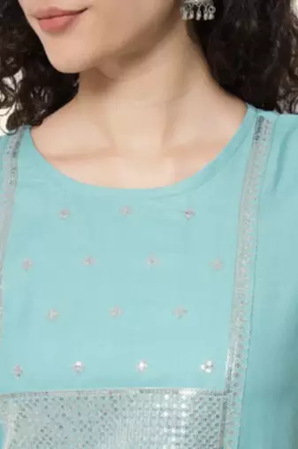 Firozi cotton blend designer festive wear readymade suit