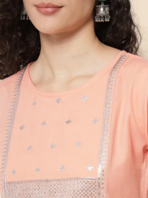 Peach cotton blend designer festive wear readymade suit 3