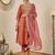 Floral embroidered silk blend round neck kurta trouser & dupatta