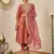 Floral embroidered silk blend round neck kurta trouser & dupatta