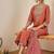 Floral embroidered silk blend round neck kurta trouser & dupatta