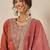 Floral embroidered silk blend round neck kurta trouser & dupatta