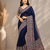 neavy blue ajarakh print with mirror and beautiful tussle crepe silk saree