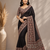 dark brown ajarakh print with mirror and beautiful tussle crepe silk saree