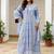 Women’s sky blue mal cotton lucknowi work gown set
