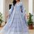 Women’s sky blue mal cotton lucknowi work gown set