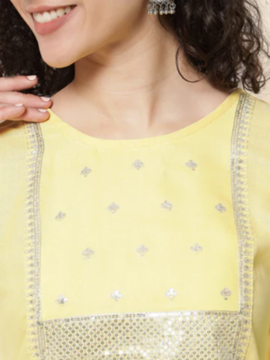 Yellow cotton blend designer festive wear readymade suit 3