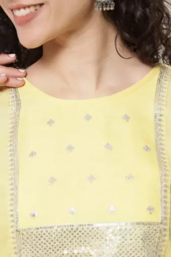 Yellow cotton blend designer festive wear readymade suit
