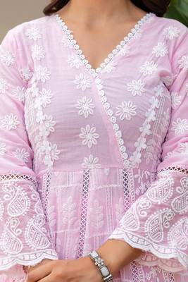 Women   s pink mal cotton lucknowi work gown set 5