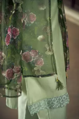 Floral embroidered viscose rayon round neck kurta trouser & dupatta 4