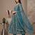 Teal blue heavy silk anarkali gown with beads hand work