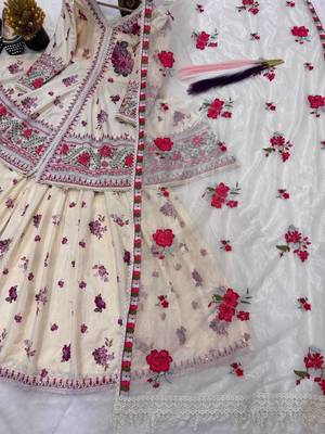 Designer wedding wear cream crepe silk printed embroidery peplum sharara set 5