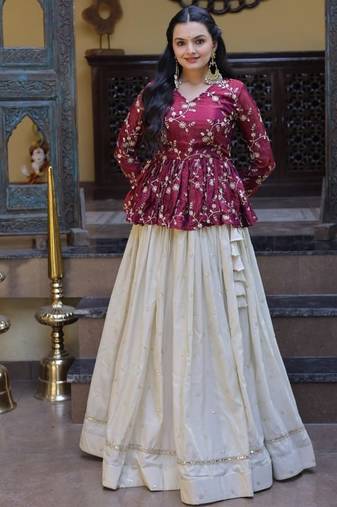 Designer Readymade Crop Top Lehenga Set with Sequins & Mirror Work