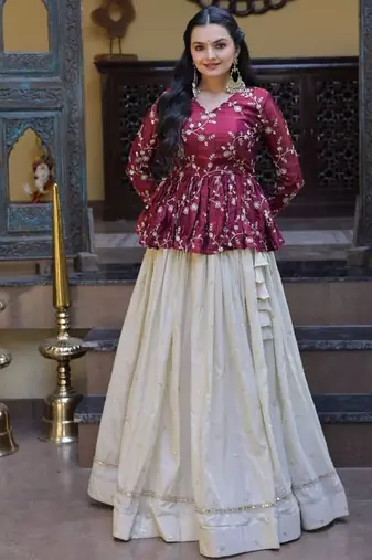 Designer Readymade Crop Top Lehenga Set with Sequins & Mirror Work