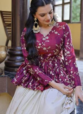 Designer Readymade Crop Top Lehenga Set with Sequins & Mirror Work 3
