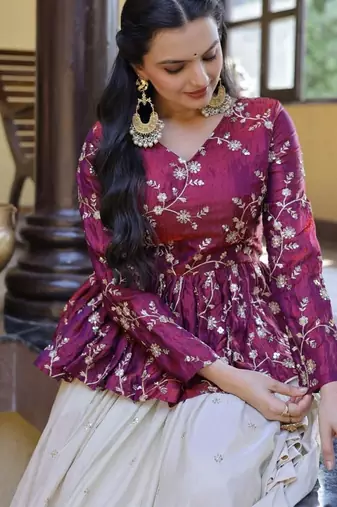 Designer Readymade Crop Top Lehenga Set with Sequins & Mirror Work