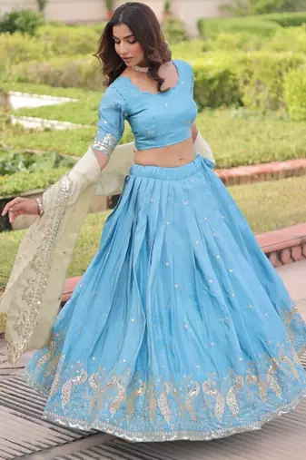 Gold Crush Lehenga Choli Dupatta Set for Women – Sequins & Zari Embroidered Party Wear