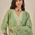 Floral embroidered cotton silk v neck kurta trouser & dupatta