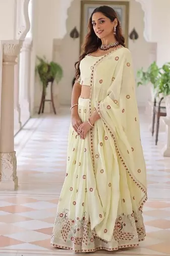 Designer Vichitra Silk Lehenga Choli With Dupatta for Women – Sequins & Multi Thread Embroidery