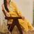 Floral embroidered cotton silk v neck kurta trouser & dupatta