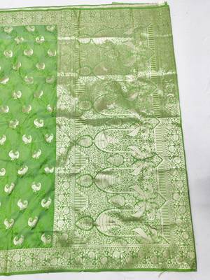 Light green zari woven silk blend saree with blouse piece 2