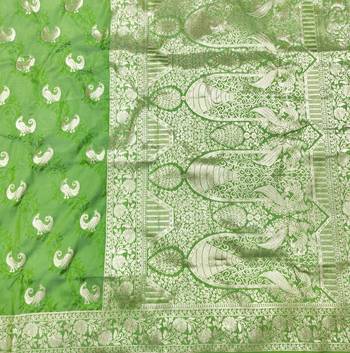 Light green zari woven silk blend saree with blouse piece 5
