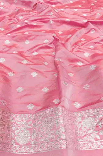 Pink zari woven silk blend saree with blouse piece