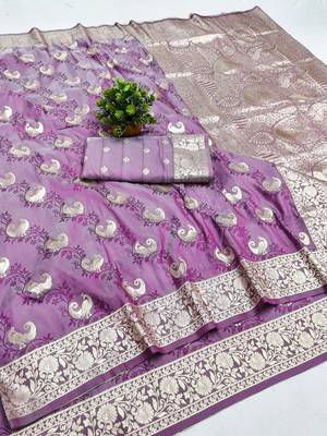 Wine zari woven silk blend saree with blouse piece 1