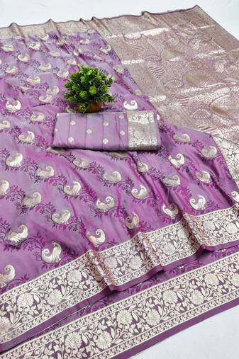 Wine zari woven banarasi silk blend saree with blouse piece